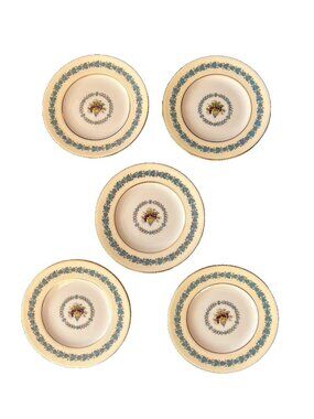 Set 5 Wedgwood Bone China "Appledore" Bread Butter Plates Green Stamp Brown Urn